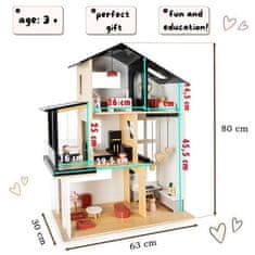 Leomark  Moderní dřevěný domeček pro panenky ve stylu LOFT s okenicemi a terasou 343