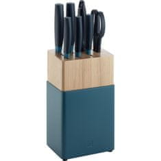 Zwilling now S 8 EL modrých kuchyňských nožů z nerezové oceli v bloku s brouskem a nůžkami
