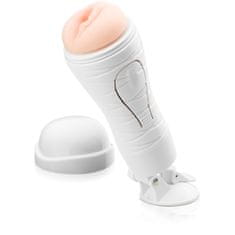 XSARA Velmi kvalitní vibrační masturbátor s přísavkou - mega stimulující - bílý – 88797346