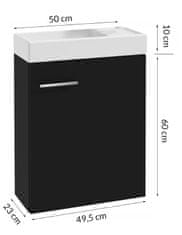 Deftrans Koupelnová skříňka s umyvadlem 50x70cm nástěnná černá 