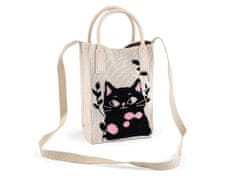 Kraftika 1ks béžová dívčí textilní kabelka / taška kočka 12x18 cm
