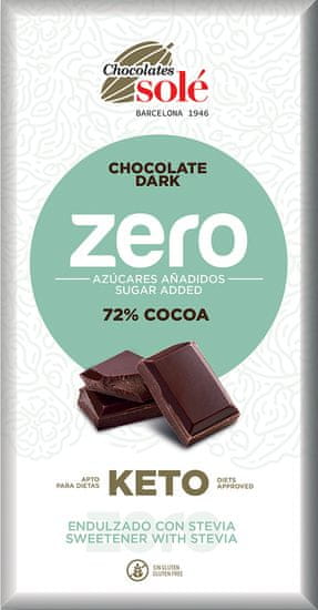 SOLÉ Hořká čokoláda 72% se stévií bez cukru 100 g