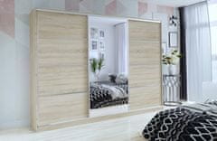 Nejlevnější nábytek Šatní skříň LITOLARIS 250 se zrcadlem, 4 šuplíky a 2 šatními tyčemi, dub sonoma