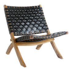 House Nordic Skládací židle v kůži, černá s nohami z teakového dřeva
