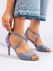 Amiatex Komfortní modré sandály dámské na jehlovém podpatku + Ponožky Gatta Calzino Strech, odstíny modré, 41