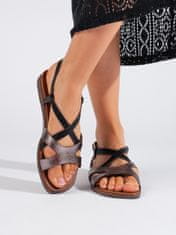 Amiatex Pěkné dámské sandály černé na plochém podpatku, černé, 37