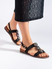 Amiatex Luxusní dámské černé sandály na plochém podpatku, černé, 36