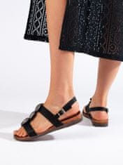 Amiatex Luxusní dámské černé sandály na plochém podpatku, černé, 41