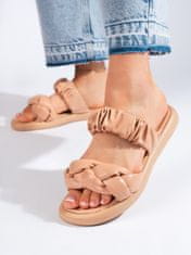 Amiatex Trendy nazouváky dámské hnědé bez podpatku + Ponožky Gatta Calzino Strech, odstíny hnědé a béžové, 41