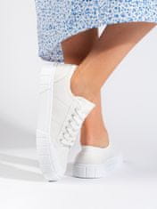 Amiatex Trendy bílé dámské tenisky bez podpatku + Ponožky Gatta Calzino Strech, bílé, 38