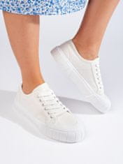 Amiatex Trendy bílé dámské tenisky bez podpatku + Ponožky Gatta Calzino Strech, bílé, 39