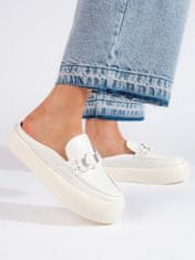 Amiatex Zajímavé dámské bílé nazouváky platforma + Ponožky Gatta Calzino Strech, bílé, 36