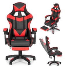 OEM Kbelíková herní židle, kancelářská židle s nastavitelnými polštáři a podnožkou, červená