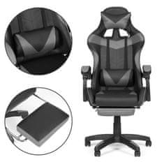 OEM Kbelíková herní židle, kancelářská židle s nastavitelnými polštáři a podnožkou, šedá barva