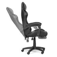OEM Kbelíková herní židle, kancelářská židle s nastavitelnými polštáři a podnožkou, šedá barva