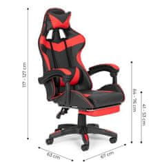 OEM Kbelíková herní židle, kancelářská židle s nastavitelnými polštáři a podnožkou, červená