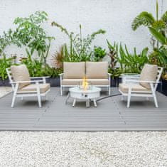 Houseland Sada zahradního nábytku Modern s ohništěm bílá/béžová