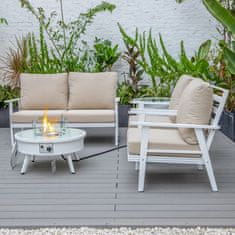 Houseland Sada zahradního nábytku Modern s ohništěm bílá/béžová