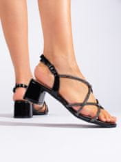 Amiatex Komfortní černé dámské sandály na širokém podpatku, černé, 36