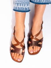 Amiatex Designové sandály dámské hnědé na plochém podpatku, Brązowy, 40