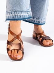Amiatex Designové sandály dámské hnědé na plochém podpatku, Brązowy, 40