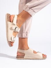 Amiatex Luxusní hnědé sandály dámské na plochém podpatku, odstíny hnědé a béžové, 39