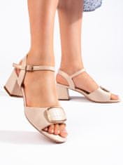 Amiatex Trendy dámské hnědé sandály na širokém podpatku, odstíny hnědé a béžové, 40