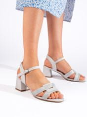 Amiatex Praktické šedo-stříbrné dámské sandály na širokém podpatku, odstíny šedé a stříbrné, 37