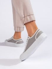 Amiatex Originální šedo-stříbrné dámské tenisky bez podpatku + Ponožky Gatta Calzino Strech, odstíny šedé a stříbrné, 36