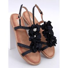 Sandály s jemnými květy Černá velikost 41