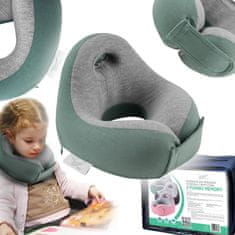 Medi Sleep Cestovní polštářek, zelený pro dítě do auta, rohlík za krk, paměťová pěna