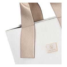 Laura Biaggi Prostorná dámská koženková shopper taška do ruky Laura Simi, bílá/zlatá