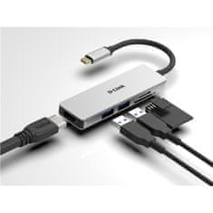 D-Link USB Hub USB-C/ HDMI, 2x USB 3.0, SD, Micro SD