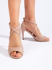 Amiatex Komfortní dámské hnědé sandály na jehlovém podpatku + Ponožky Gatta Calzino Strech, odstíny hnědé a béžové, 40