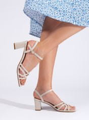 Amiatex Trendy hnědé dámské sandály na širokém podpatku + Ponožky Gatta Calzino Strech, odstíny hnědé a béžové, 37