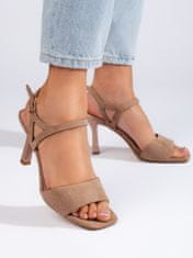 Amiatex Trendy hnědé dámské sandály na jehlovém podpatku, odstíny hnědé a béžové, 36