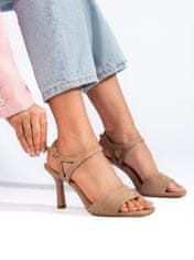 Amiatex Trendy hnědé dámské sandály na jehlovém podpatku, odstíny hnědé a béžové, 36