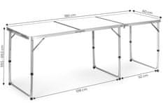 OEM Turistický stůl skládací stůl kempinkový bílý vrchní 180 x 60 cm