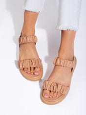 Amiatex Klasické dámské hnědé sandály na plochém podpatku, Brązowy, 39