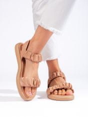 Amiatex Klasické dámské hnědé sandály na plochém podpatku, Brązowy, 39
