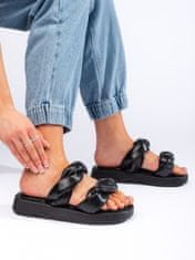 Amiatex Módní nazouváky dámské černé na plochém podpatku + Ponožky Gatta Calzino Strech, černé, 36