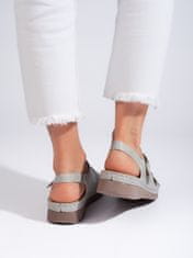 Amiatex Designové dámské šedo-stříbrné sandály na klínku, odstíny šedé a stříbrné, 36