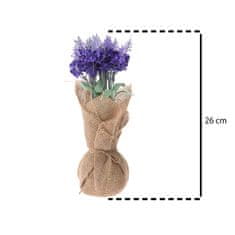 Home&Styling Umělá rostlina v jutovém pytli, fialová, 9 x 9 x 26 cm