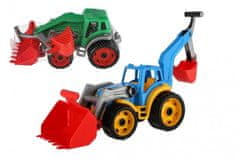 Traktor/nakladač/bagr se 2 lžícemi plast na volný chod 2 barvy v síťce