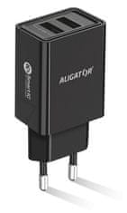 Aligator Nabíječka do sítě 2, 4A, 2xUSB, smart IC, USB kabel pro Apple - černá