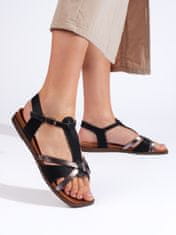 Amiatex Trendy sandály černé dámské na plochém podpatku, černé, 39