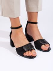 Amiatex Pěkné sandály dámské černé na širokém podpatku, černé, 40