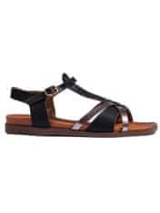 Amiatex Trendy sandály černé dámské na plochém podpatku, černé, 39