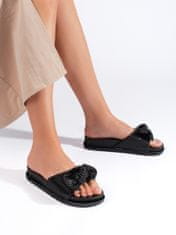 Amiatex Stylové nazouváky dámské černé na plochém podpatku + Ponožky Gatta Calzino Strech, černé, 40