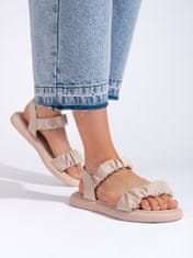 Amiatex Praktické sandály dámské hnědé na plochém podpatku + Ponožky Gatta Calzino Strech, odstíny hnědé a béžové, 40